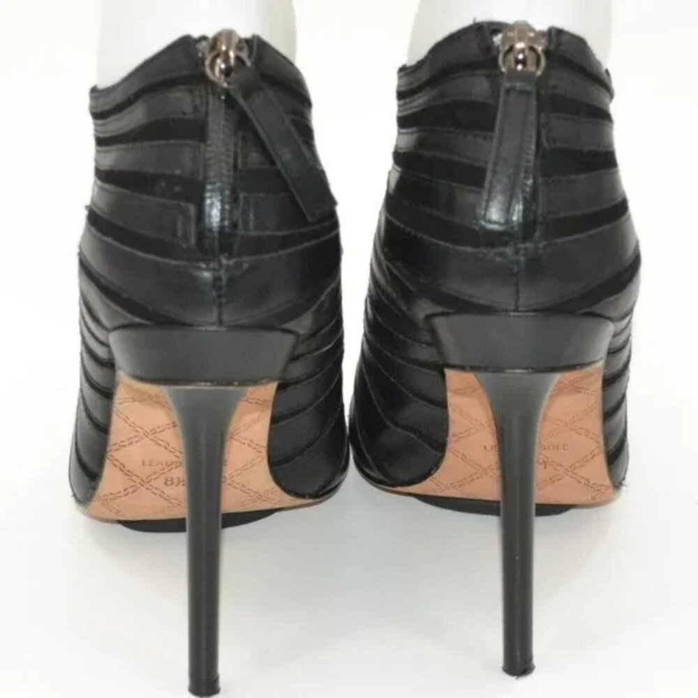 L.A.M.B. Stefani Y2K Black Leather Stiletto Peep Open Toe Booties Boots Heel 8.5 - Picture 7 of 11